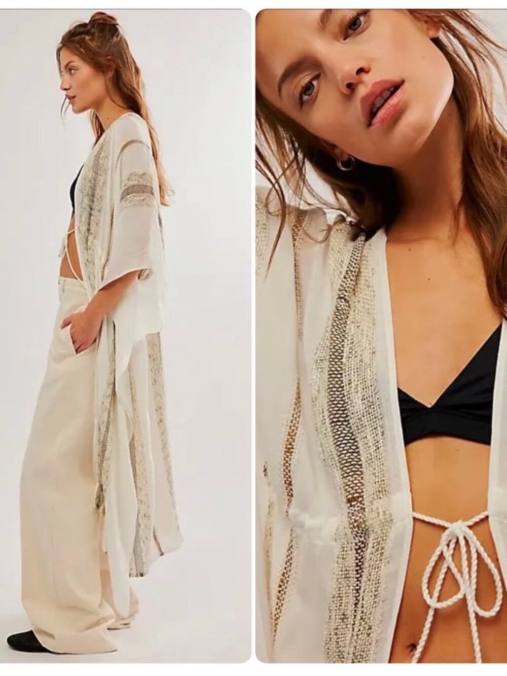 Free People textured stripe cream kimono